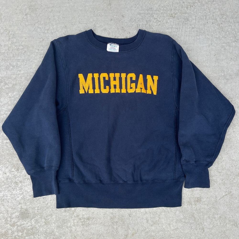Champion Reverse Weave Michigan Sweatshirt Medium Navy Blue Vintage 90s USA Rare